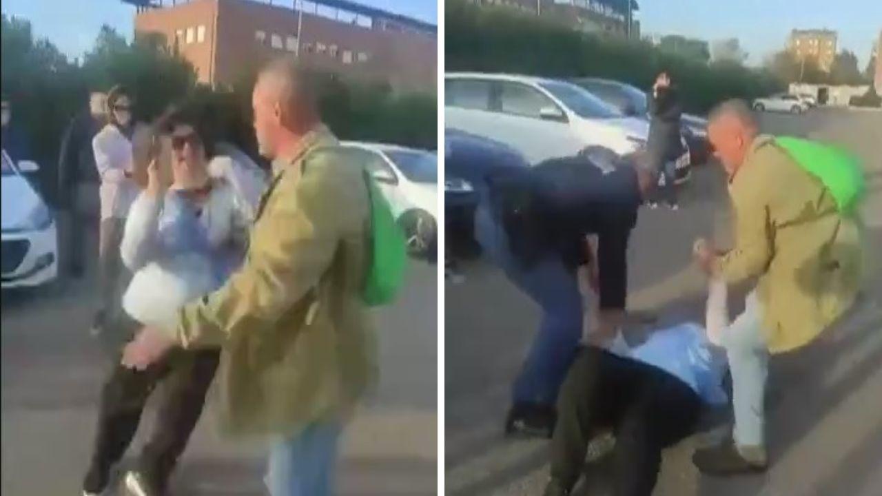 
	Nelle immagini la caduta di Fusco, il &ldquo;balzo&rdquo; della donna verso il poliziotto in pettorina catarifrangente e l&rsquo;arresto (foto dal canale Telegram di Valentina Fusco)

