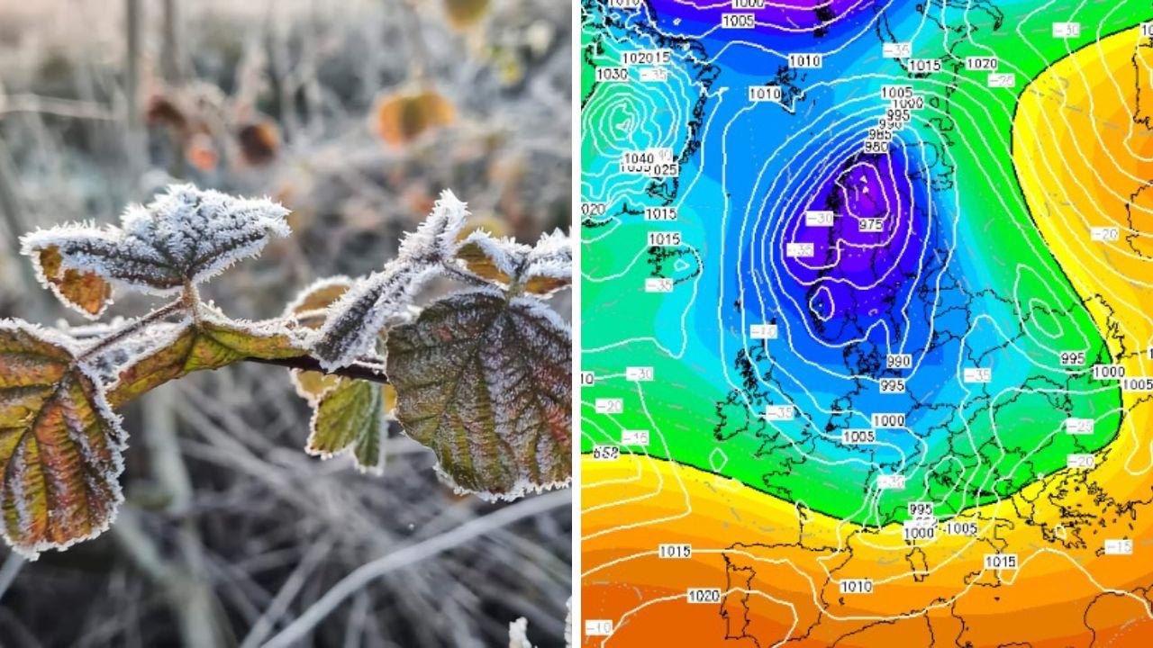 
	A sinistra la gelata in Toscana, a destra la mappa meteo elaborata da Wetterzentrale

