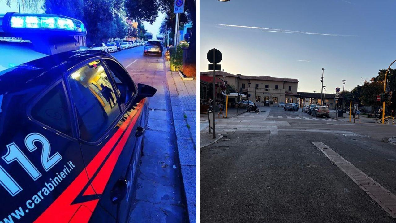 A sinistra un controllo dei carabinieri (foto d’archivio), a destra l’incrocio fra via 2 Giugno e viale Matteotti dove è avvenuto l’episodio di violenza
