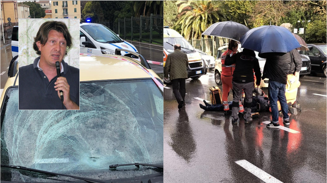 La Panda che ha investito Andrea Prato e i soccorsi <em>(foto Ivan Nuvoli)</em>