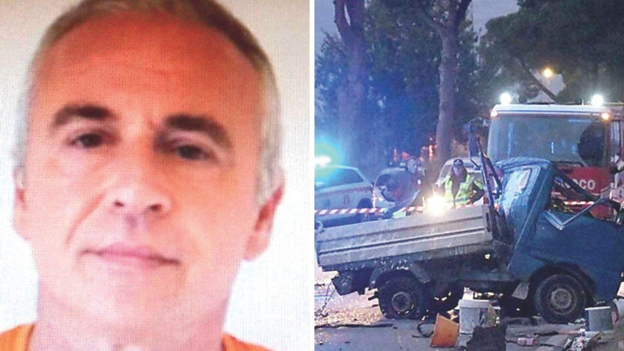 A destra Maximilliano Lombardi, 49 anni, la vittima dell’incidente E il mezzo su cui viaggiava, un Piaggio porter