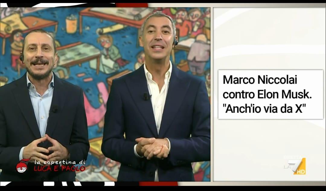 Il consigliere Niccolai lascia il social “X”: la battuta di Luca e Paolo a DiMartedì e il precedente