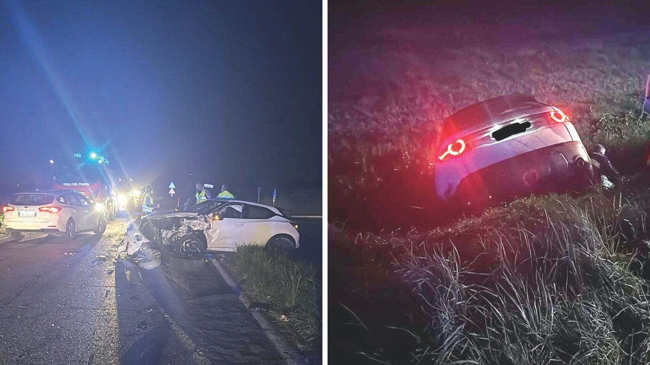 L’auto distrutta nel terzo incidente e il Suv finito nel fossato