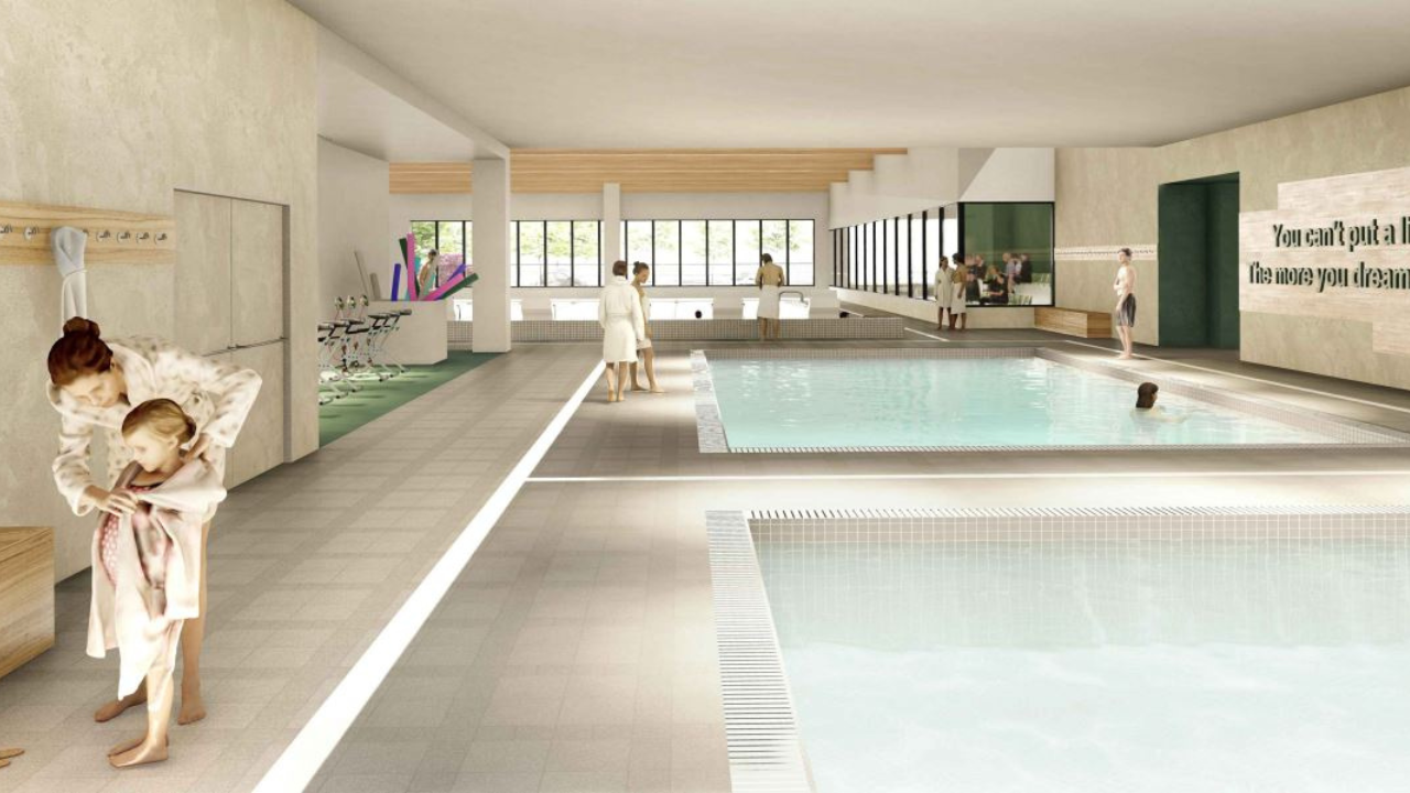 Il rendering della zona coperta della nuova piscina comunale