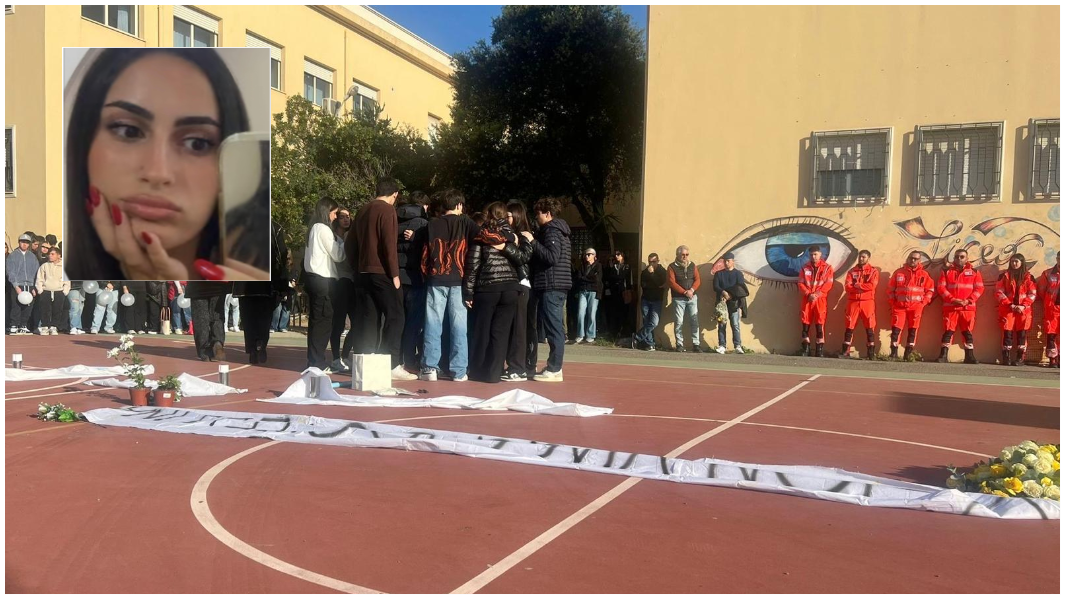 Beatrice Loi e il saluto nel cortile della scuola 