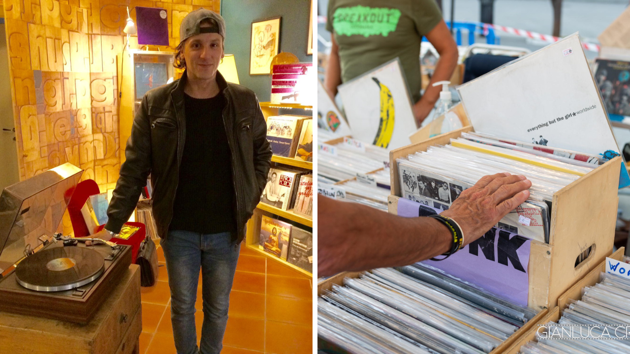 Alessio Cruschelli titolare di Slow Record Shop di Cecina, negozio che vende i vinili