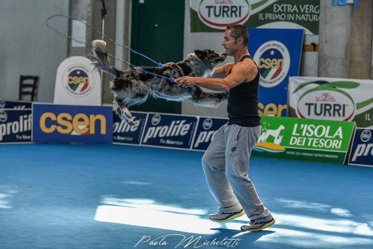 L’istruttore cinofilo Gianni Orlandi durante una competizione di agility dog