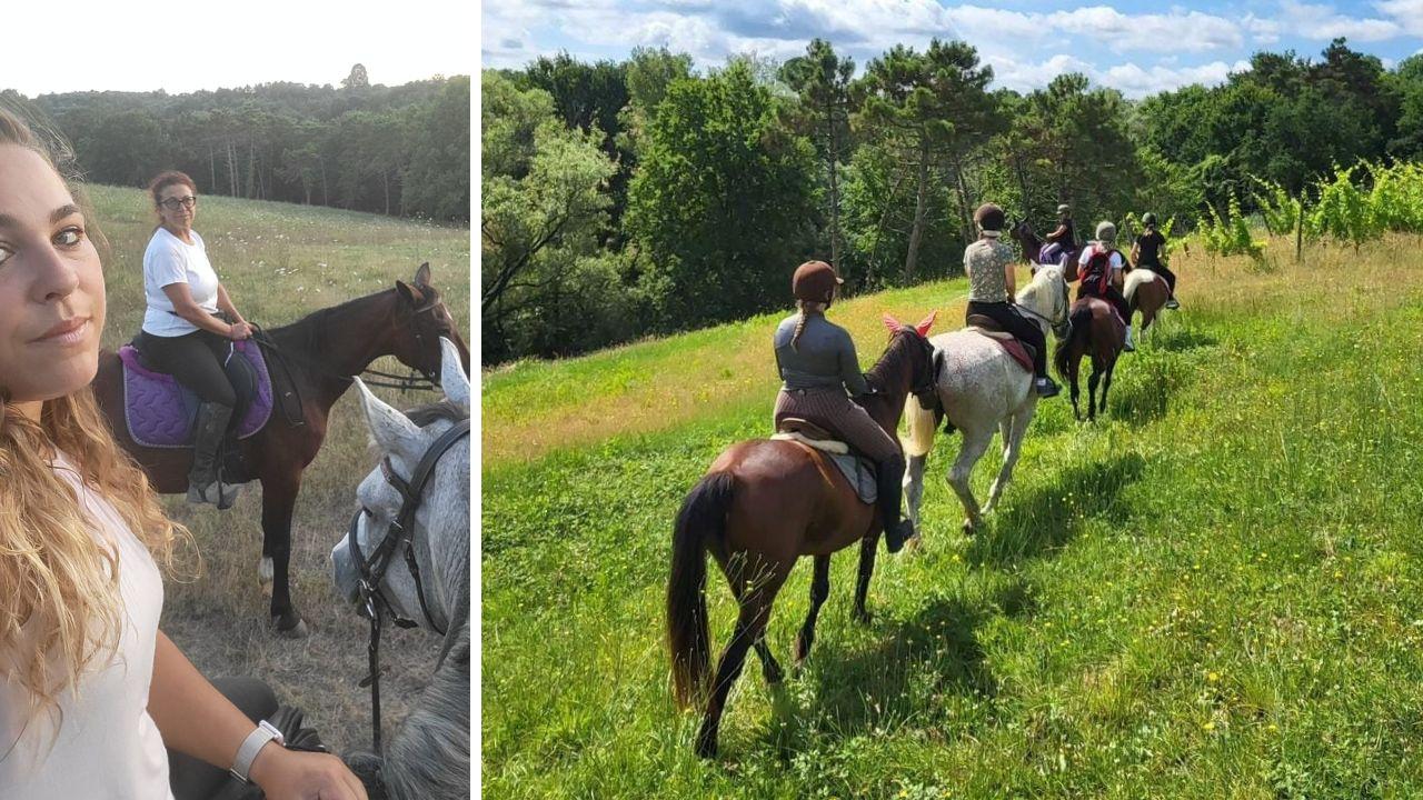 Carlotta (in primo piano) durante un’uscita e una passeggiata a cavallo per principianti