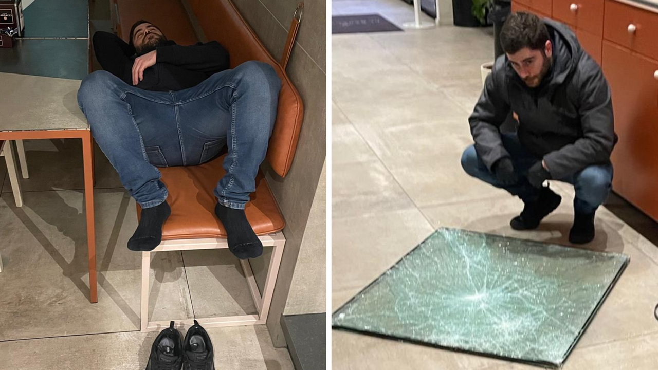 Fabio Cavazzoni, socio della Baracchina, dorme nel locale dopo aver osservato il vetro infranto dai ladri