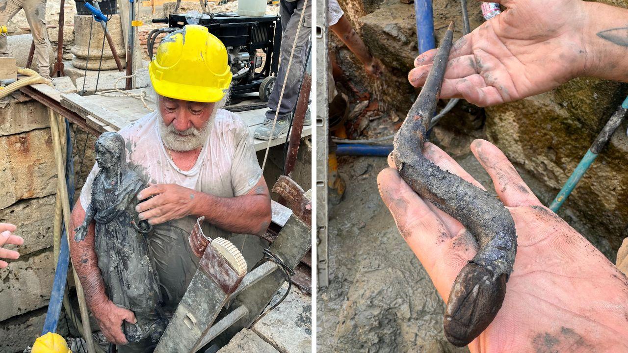 Le statue ritrovate (Copyright SABAP-SI Comune di San Casciano dei Bagni Unistrasi. A sx foto di Claudia Petrini, a dx di Ludovico Salerno)