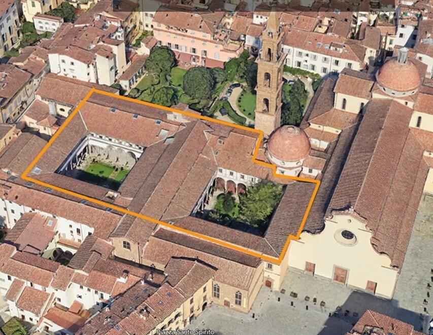 
	Il complesso di Santo Spirito, evidenziati i due chiostri della vecchia caserma Ferrucci dove dovrebbe essere realizzata la Rsa di lusso

