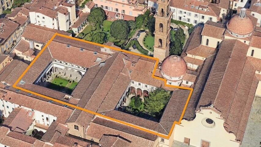 Il complesso di Santo Spirito, evidenziati i due chiostri della vecchia caserma Ferrucci dove dovrebbe essere realizzata la Rsa di lusso