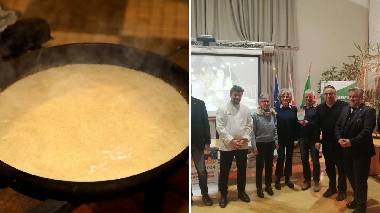 A sinistra un testarolo in preparazione e a destra i premiati di Alla vecchia scuola di Castogli di Zeri