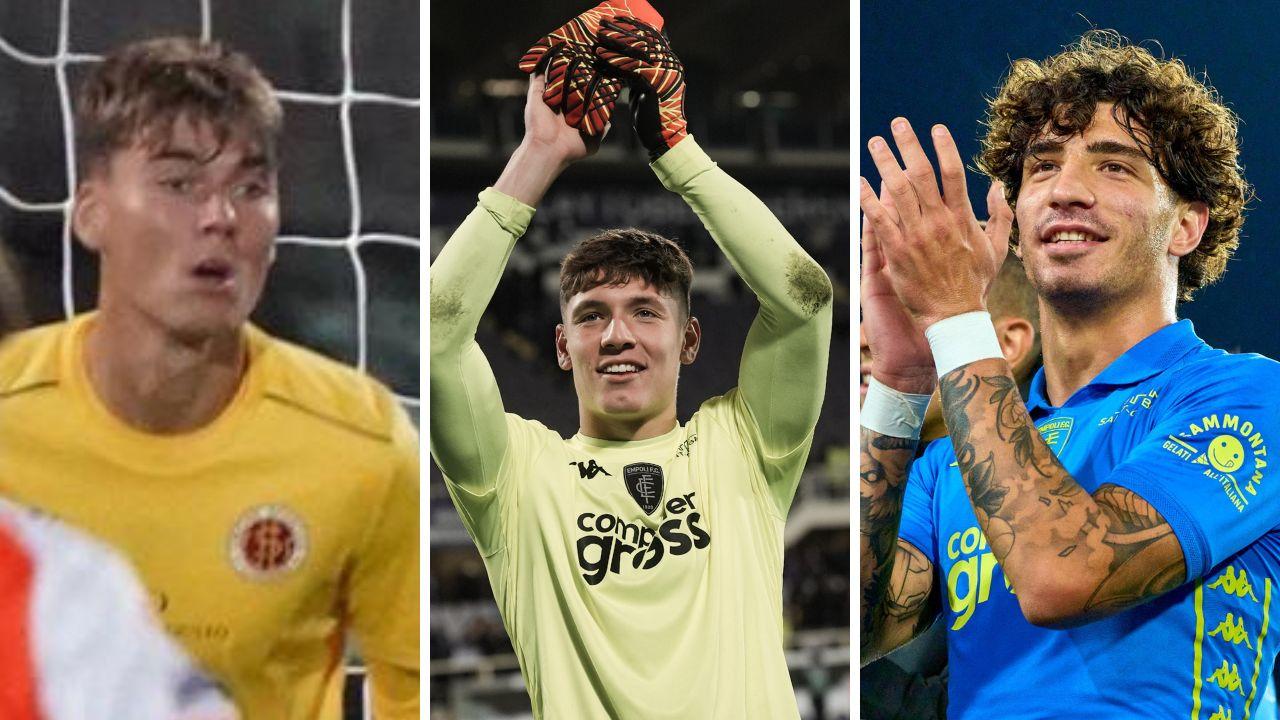 il portiere del Livorno Danko Ciobanu (foto Silvi), Jacopo Seghetti estremo difensore dell’Empoli e Luca Marianucci centrocampista azzurro