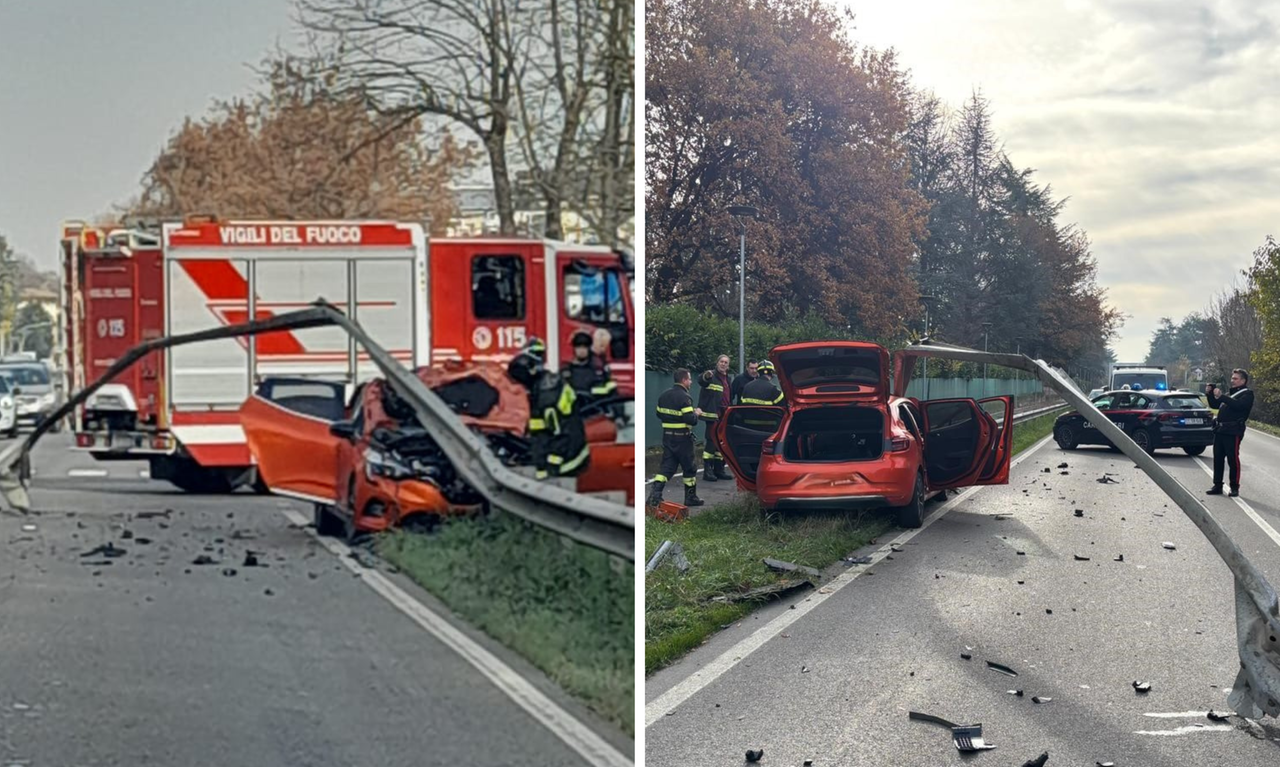 
	L'auto incastrata nel guardrail a Montale

