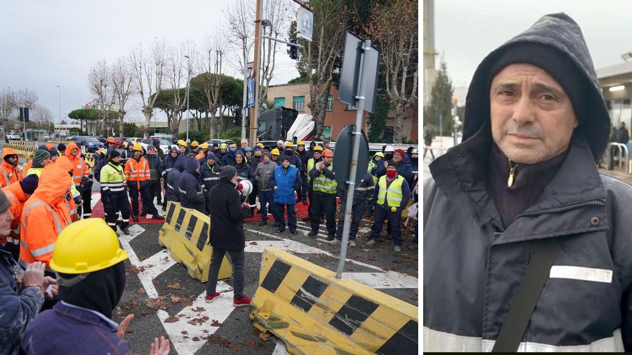 La manifestazione di protesta a Livorno e l'autista David Rossetti (Foto Franco Silvi)
