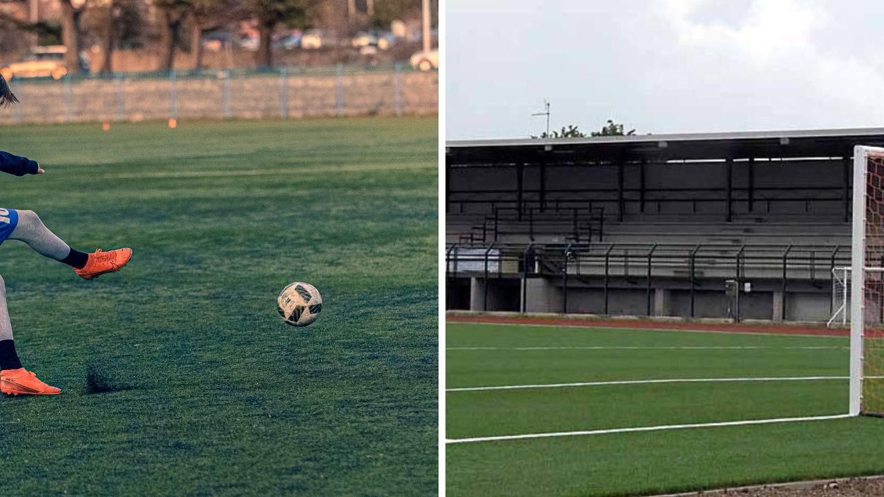 A destra uno scorcio del campo sportivo di Montignoso