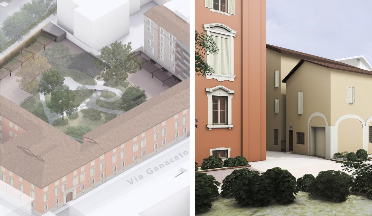 
	Il complesso ex orsoline e il render delle nuove case

