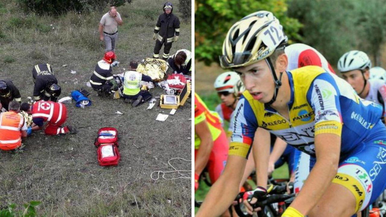 
	Il&nbsp;momento dei soccorsi al ciclista, a dx Michael Antonelli durante una gara

