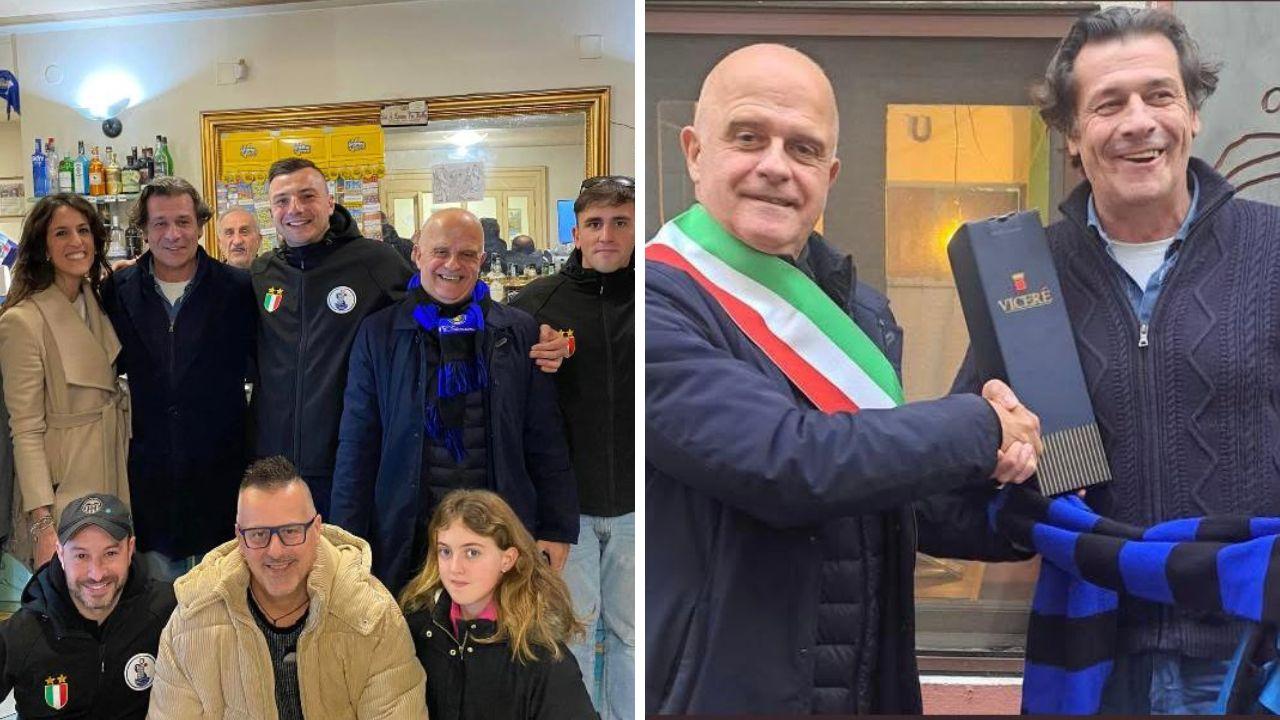 
	Berti con l'assessore&nbsp;Carloni a destra e in un momento della visita a sinistra

