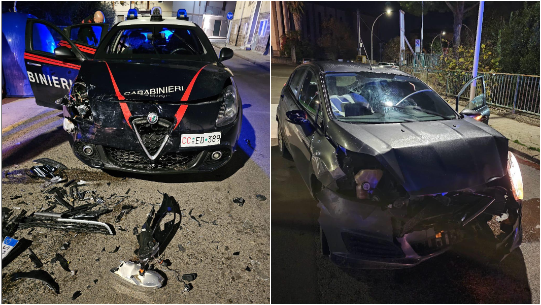 Notte folle a Sassari: salta il posto di blocco e poi si schianta contro i carabinieri