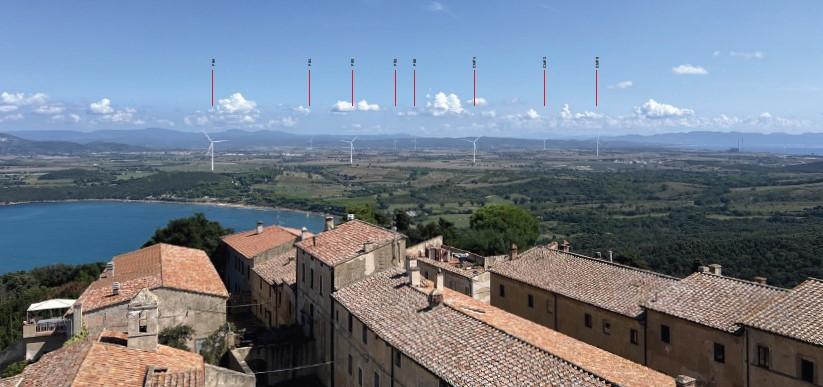 
	l&rsquo;impatto visivo delle otto torri viste dal Castello di Populonia

