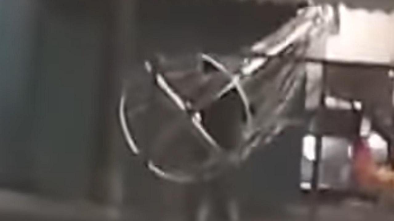 Un'immagine del ladro in azione con l'albero in spalla da un video girato da un testimone