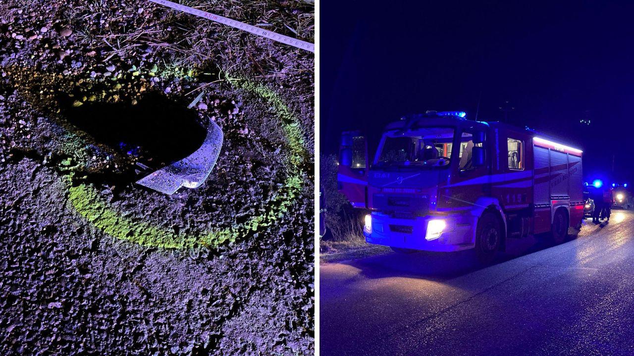 Lo specchietto trovato e i vigili del fuoco sul posto (fotoservizio Falorni/Silvi)