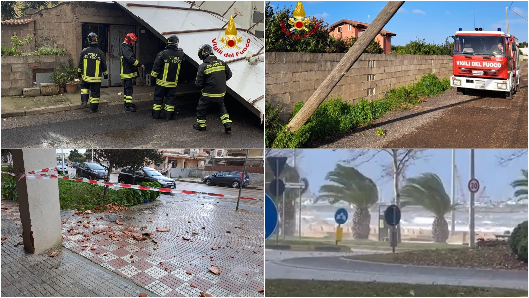 Venti di burrasca sferzano l’isola, oltre 100 interventi dei vigili del fuoco. Paura a Sassari e Porto Torres per la caduta di antenne e cornicioni