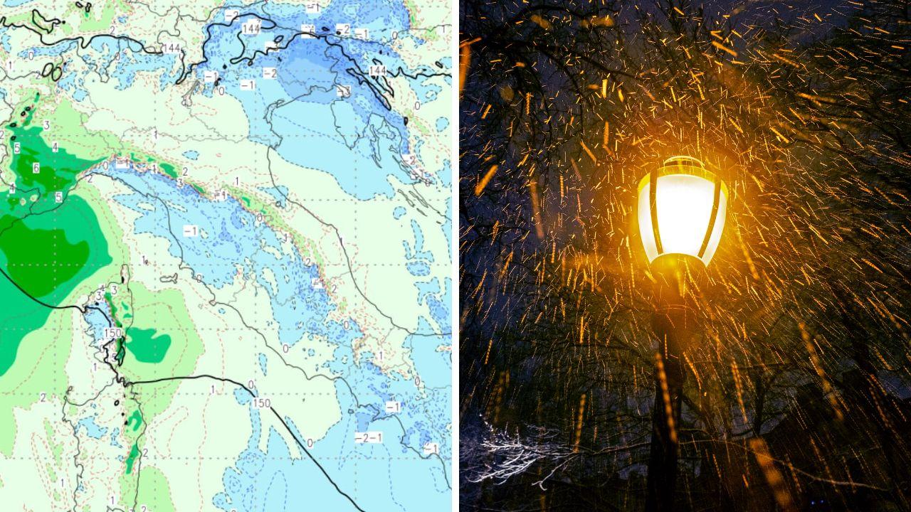 A sinistra la temperatura in Toscana domenica mattina a 1500 metri