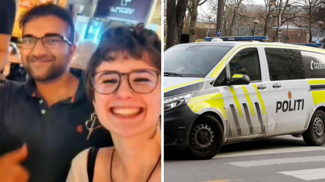 Martina Voce con l'ex fidanzato, Mohit Kumar Verma. A dx la polizia a Oslo