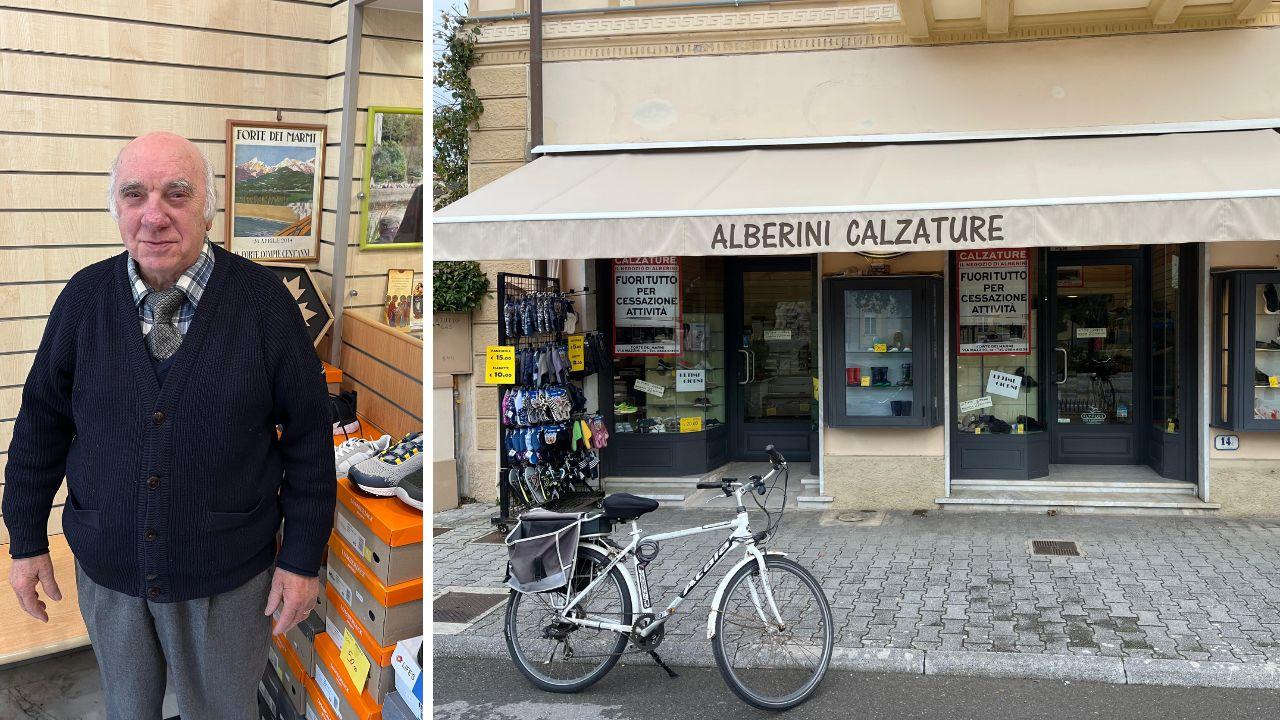 
	Giacomo Alberini e l&rsquo;esterno del negozio di famiglia

