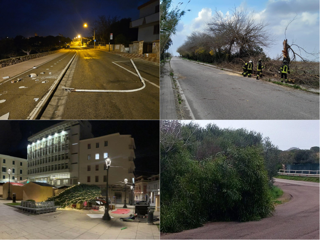 Forte vento di maestrale: cadono alberi e pali della luce, navi dirottate a Olbia