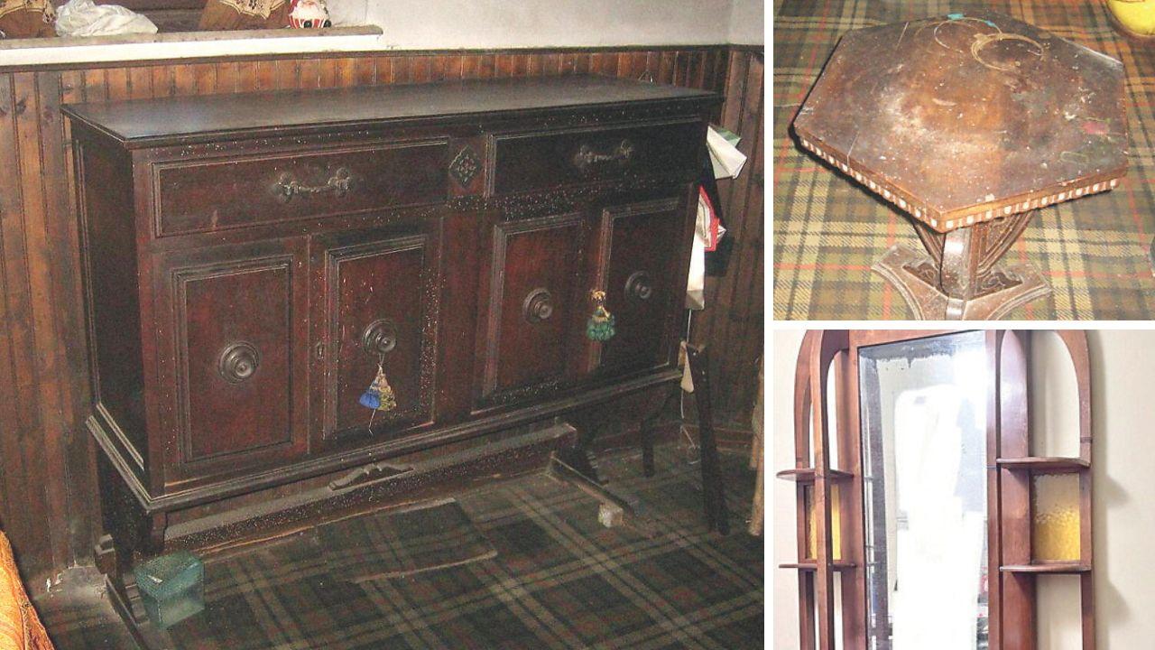 La credenza, la specchiera e il tavolino provenienti dal Villino Puccini di Viareggio