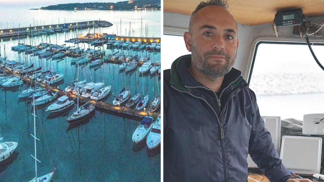 Una veduta del porto di Solvay e il pescatore Simone Sardone