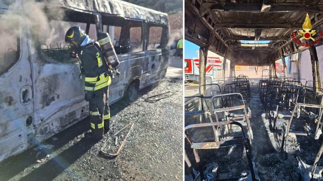 Scuolabus prende fuoco nell’autoparco comunale
