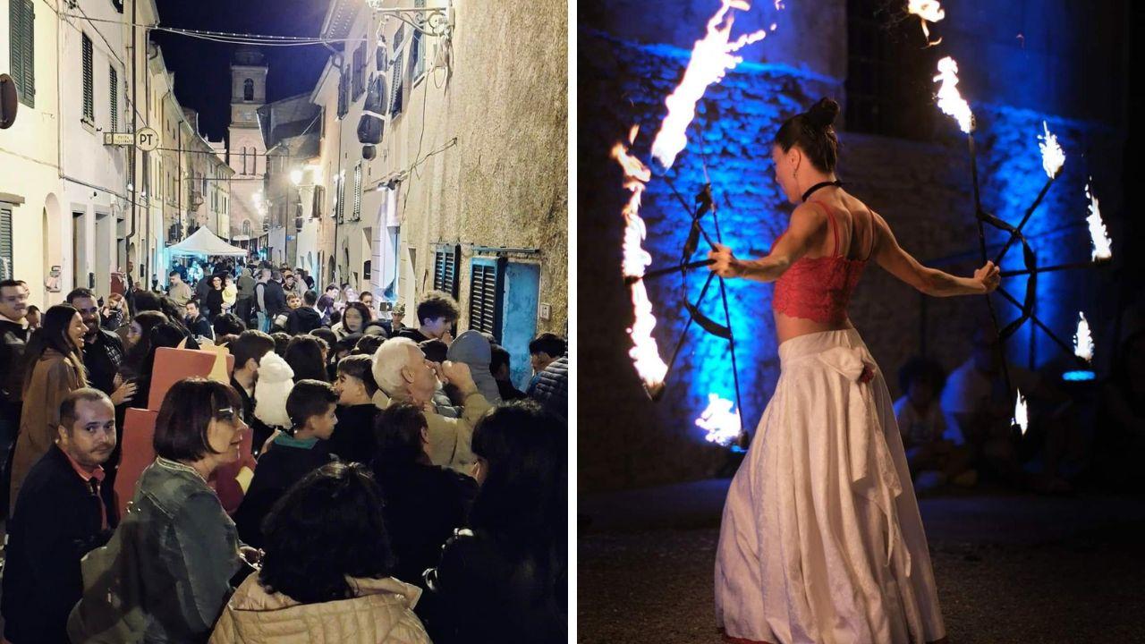 Il borgo di Soiana e lo spettacolo di fuoco in programma (Foto: Comune Terricciola)