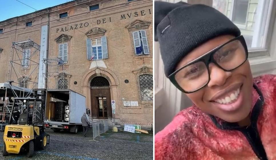 
	I lavori per l'installazione del palco in largo Sant'Agostino e Skin nel videomessaggio ai modenesi

