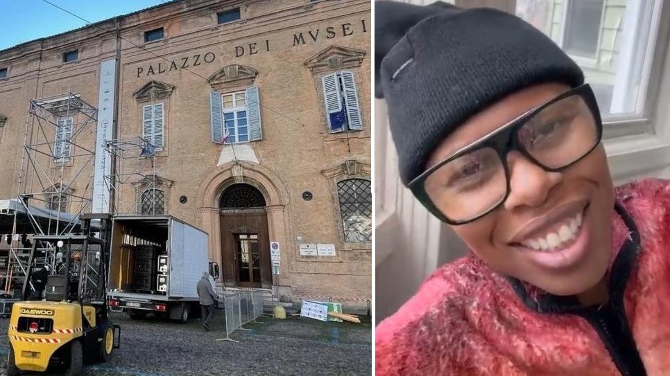 I lavori per l'installazione del palco in largo Sant'Agostino e Skin nel videomessaggio ai modenesi