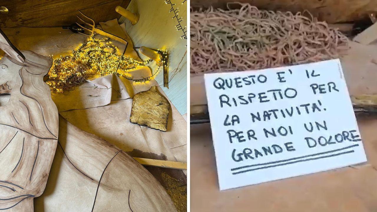 I danni dei vandali e la rabbia degli autori del presepe