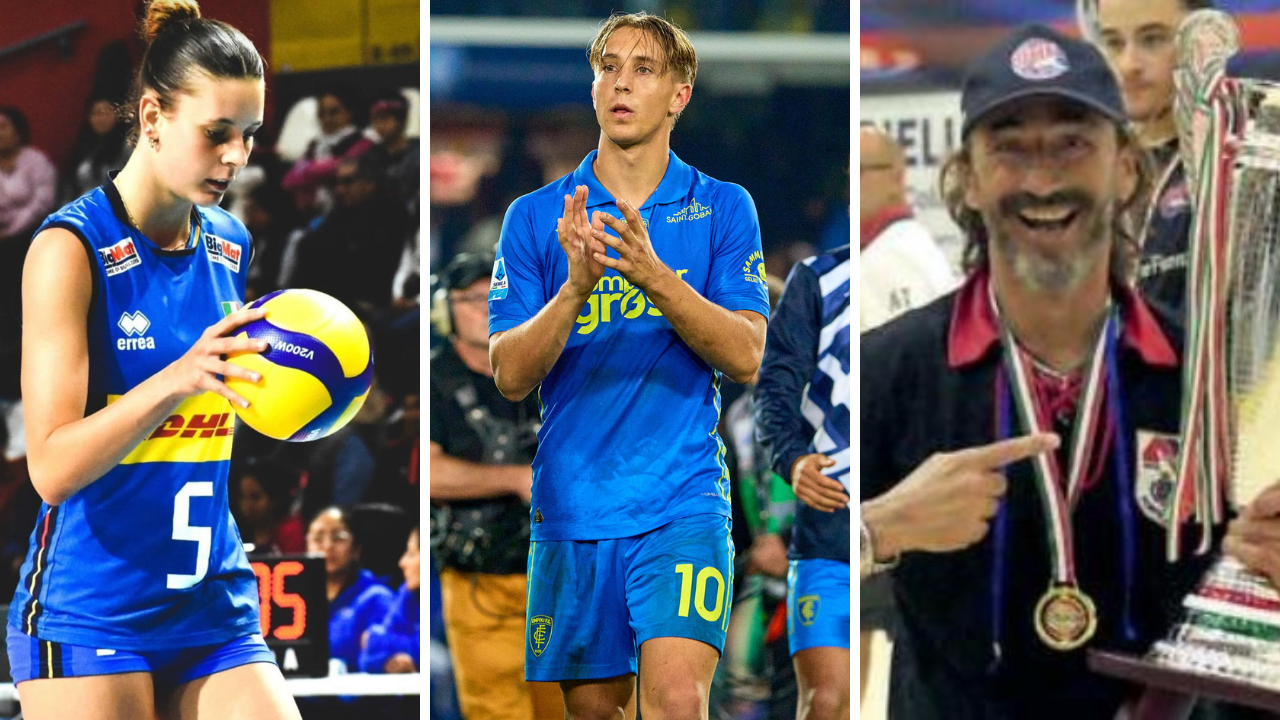 Da sinistra:  la giovane schiacciatrice ex Jenco Layla Viti con la maglia della Nazionale, il centrocampista viareggino Jacopo Fazzini e l’ex coach dell’Hockey
Forte Alessandro Bertolucci con la coppa dell’ultimo scudetto