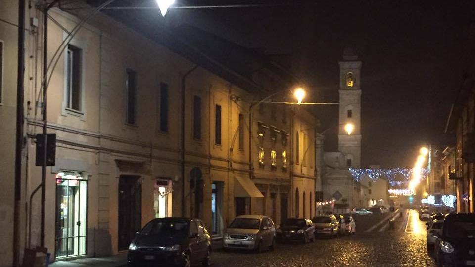 Il centro di Novellara con l'attuale illuminazione
