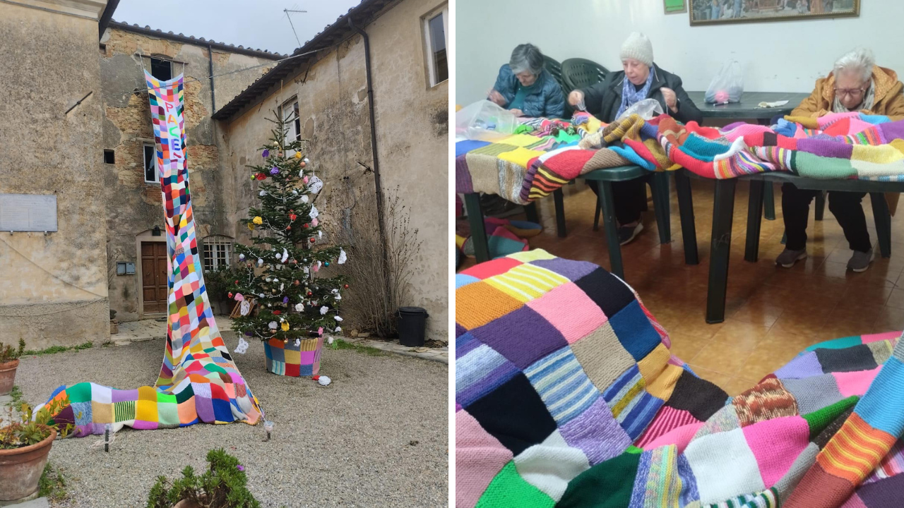 Le donne al lavoro per realizzare la mega calza