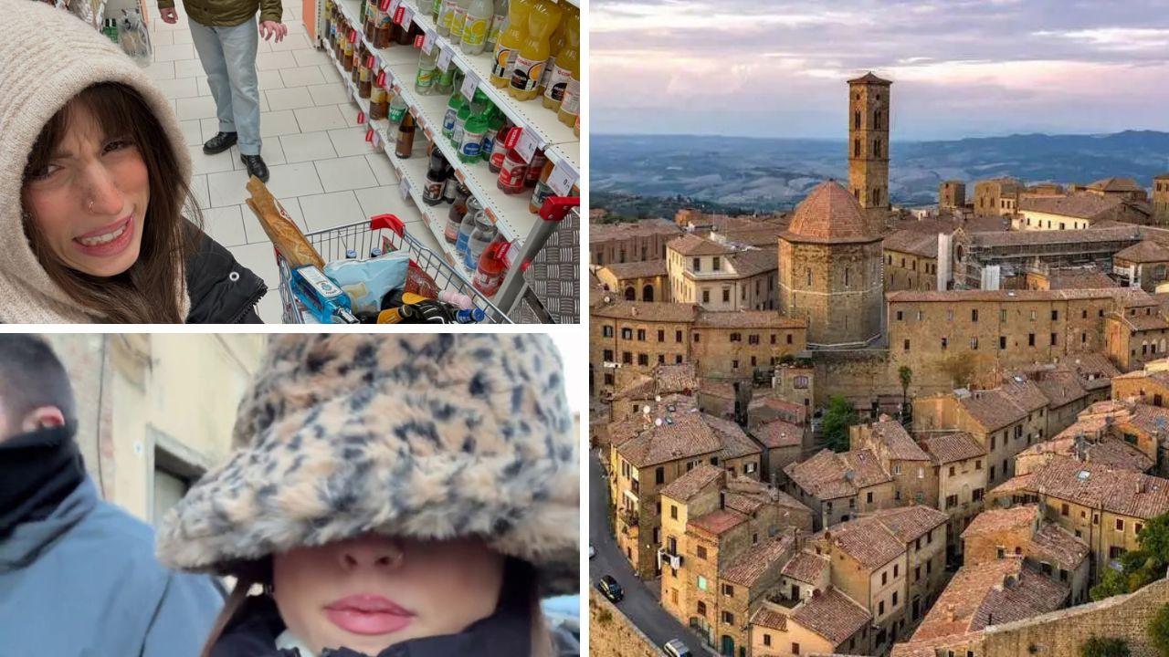 Angelina Mango a Volterra e una vista dall'alto della città etrusca