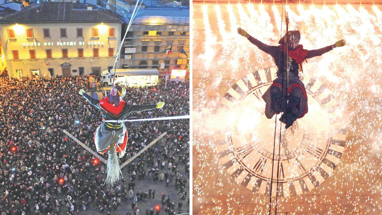 La discesa della Befana dal campanile di piazza del Duomo.(foto Gori 2012)
