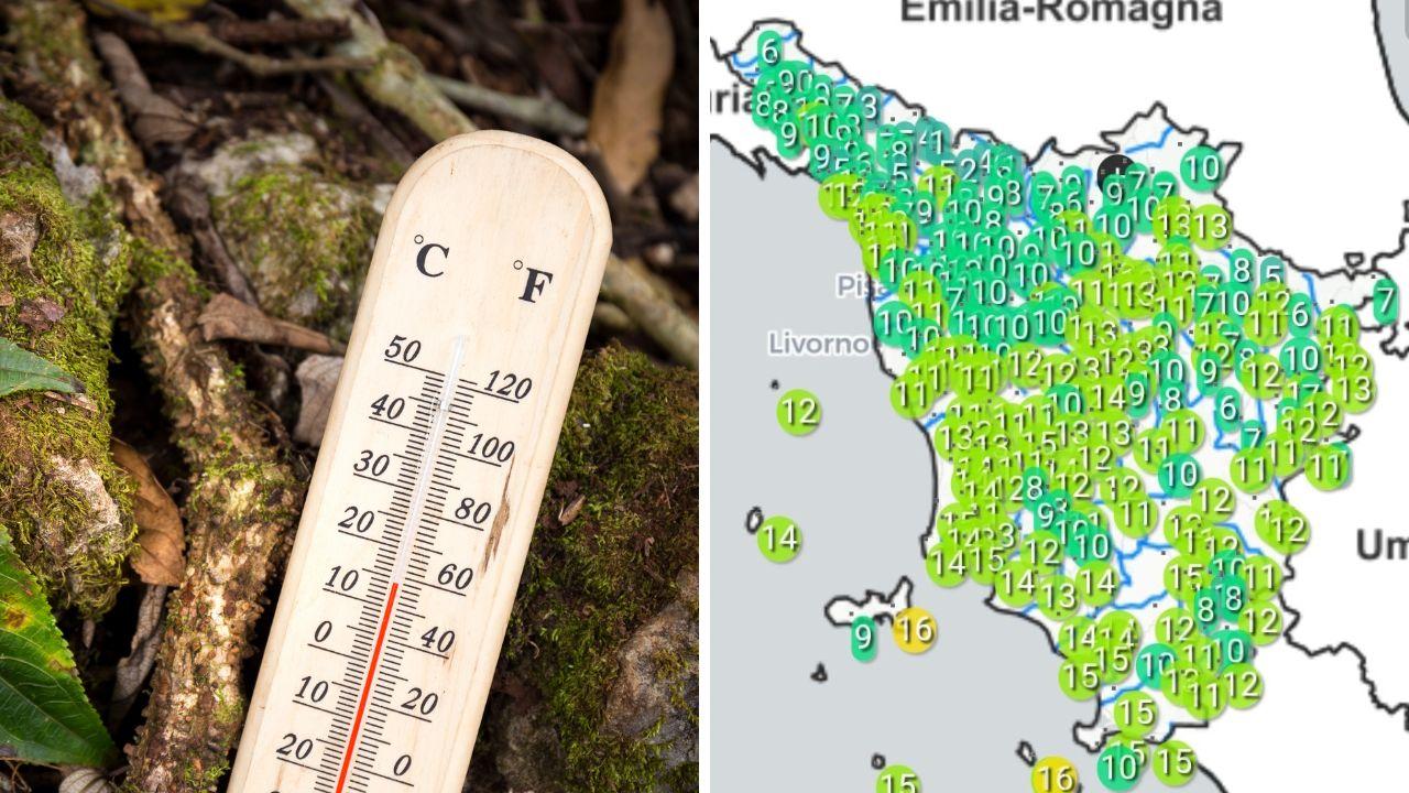 A destra le temperature minime in Toscana