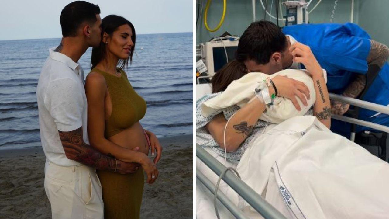 
	Carolina Stramare e Pietro Pellegri e un fermo immagine del video con cui hanno annunciato la nascita della figlia (foto Instagram)

