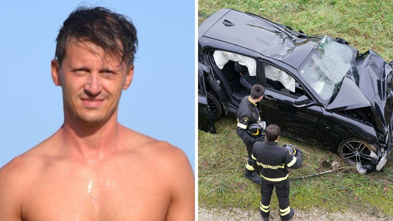 
	Marco Giannini e l'auto dopo l'incidente

