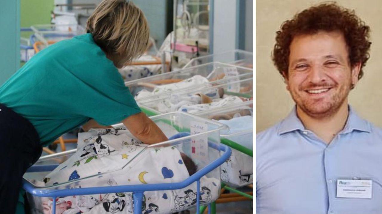 A sinistra una sala con neonati (foto d'archivio), a destra Alderotti