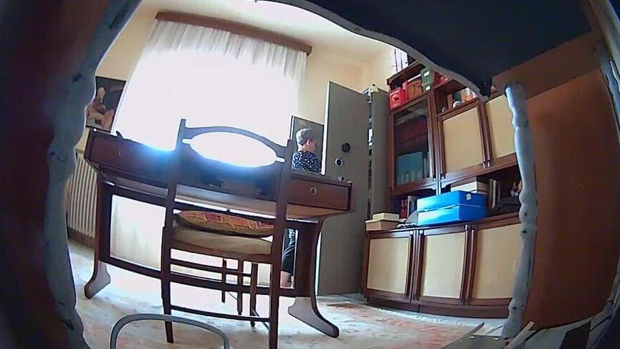 Il momento del furto ripreso dalla telecamera nascosta nello studio